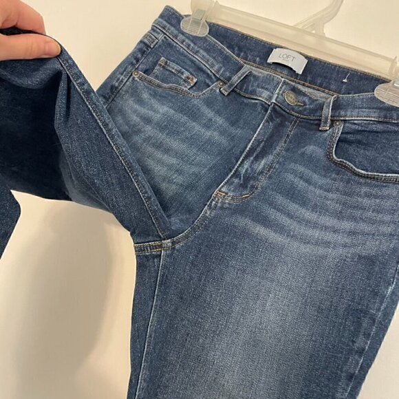 ANN TAYLOR LOFT Outlet Dark Wash Release Hem Fraying Cropped Crop Skinny Jeans 6 - Picture 7 of 13